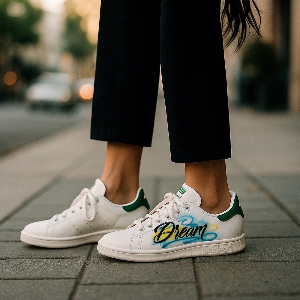 Adidas Womens White Green Lace-Up Leather Sneakers Size 7.5 Drea